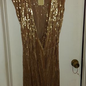 Michael Kors gold sequence wrap mini dress